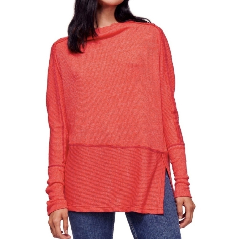 Free People Top XS Cherry Coral We The Free Londontown Thermal Oversized